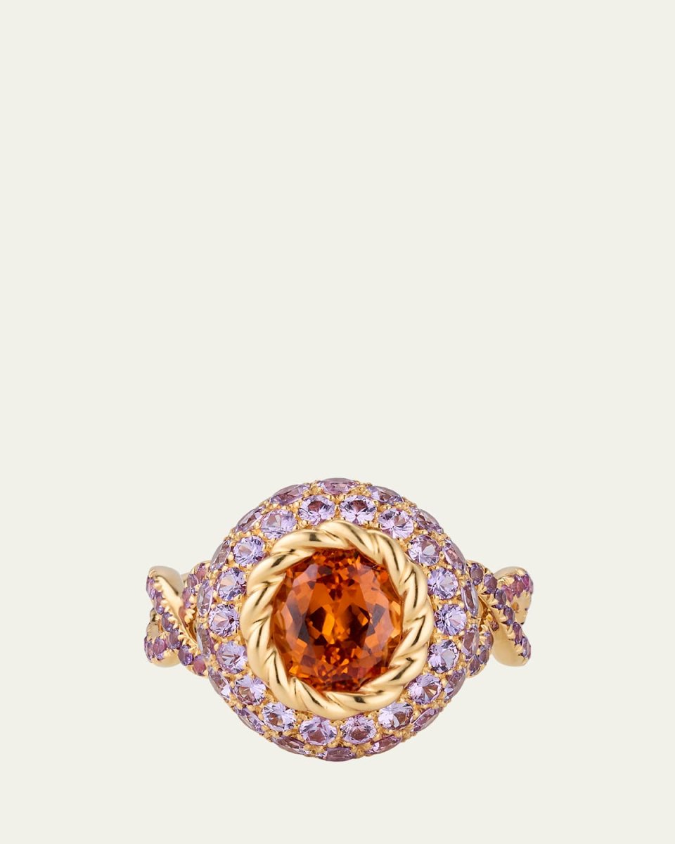 18K Yellow Gold Orange Blossom Ring with Garnet and Sapphires